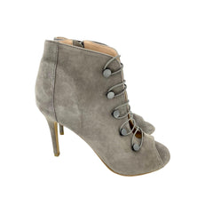 Charles By Charles Grey Suede Peep Toe High Heel Booties - PRE-OWNED