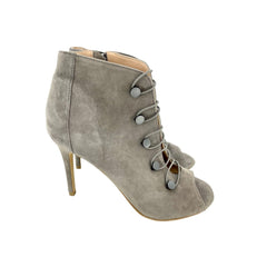 Charles By Charles Grey Suede Peep Toe High Heel Booties - PRE-OWNED