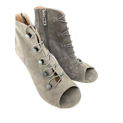 Charles By Charles Grey Suede Peep Toe High Heel Booties - PRE-OWNED