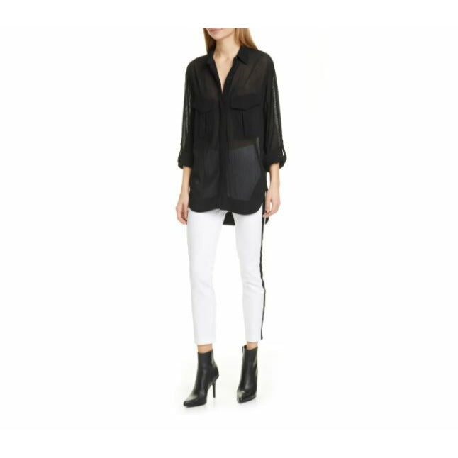 Rag & Bone Simone White Ankle High Rise Zipper Side Stripe Pants