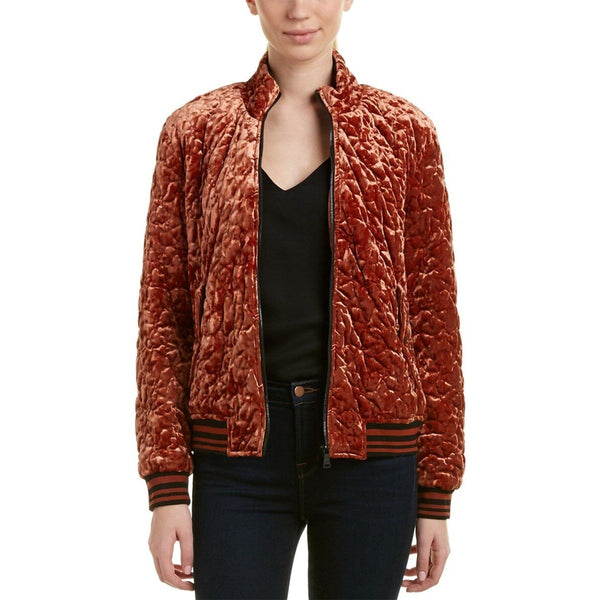 Bernardo Quilted Velvet Bomber Jacket Mahogany Brown