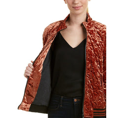Bernardo Quilted Velvet Bomber Jacket Mahogany Brown