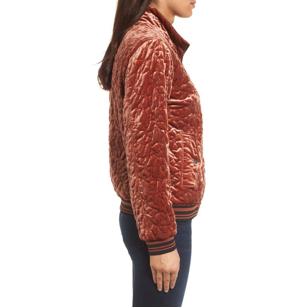Bernardo Quilted Velvet Bomber Jacket Mahogany Brown