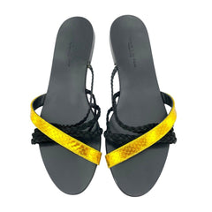 Visconti & Du Reau Snake Print Metallic Strap Leather Flat Sandals