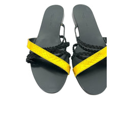 Visconti & Du Reau Snake Print Metallic Strap Leather Flat Sandals