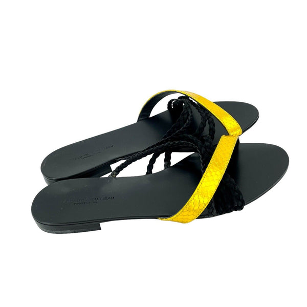 Visconti & Du Reau Snake Print Metallic Strap Leather Flat Sandals