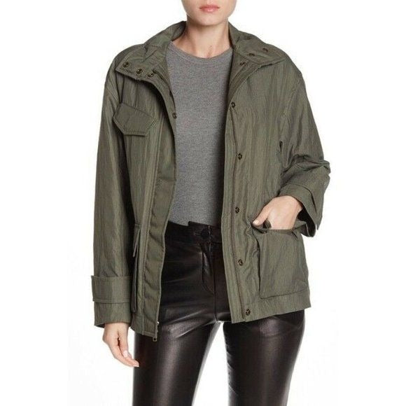 Vince Army Green Jacket Drawstring Waist Anorak Flap Pockets