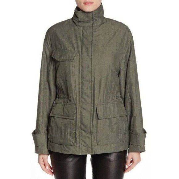 Vince Army Green Jacket Drawstring Waist Anorak Flap Pockets