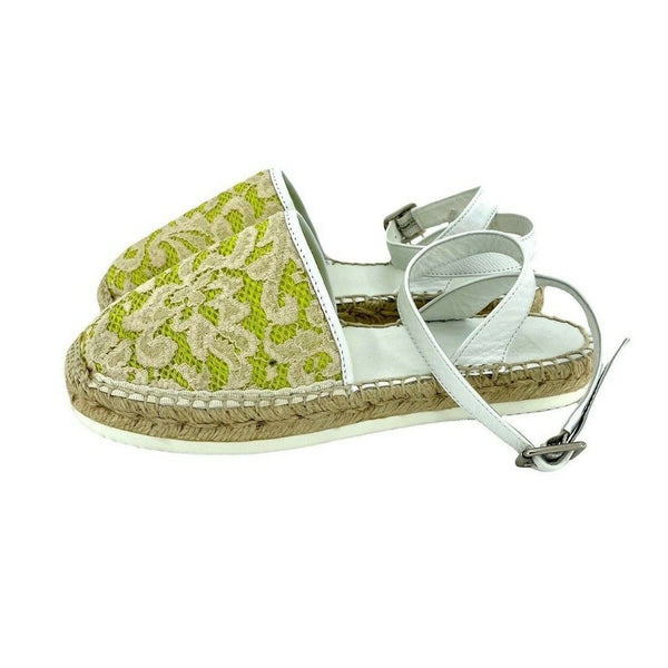 My Twin Twinset D'Orsay Lime Green Lace Leather Espadrilles