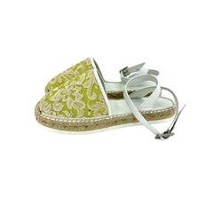 My Twin Twinset D'Orsay Lime Green Lace Leather Espadrilles