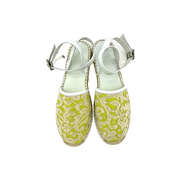 My Twin Twinset D'Orsay Lime Green Lace Leather Espadrilles