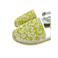 My Twin Twinset D'Orsay Lime Green Lace Leather Espadrilles