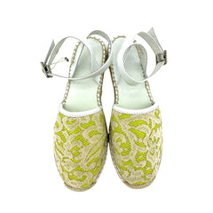 My Twin Twinset D'Orsay Lime Green Lace Leather Espadrilles