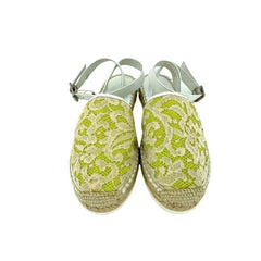My Twin Twinset D'Orsay Lime Green Lace Leather Espadrilles