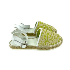 My Twin Twinset D'Orsay Lime Green Lace Leather Espadrilles