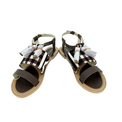 Cafe Noir Brown Leather Tassels Strappy Flat Sandals