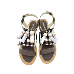 Cafe Noir Brown Leather Tassels Strappy Flat Sandals