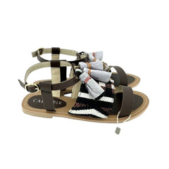 Cafe Noir Brown Leather Tassels Strappy Flat Sandals