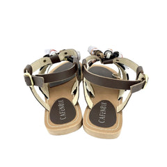 Cafe Noir Brown Leather Tassels Strappy Flat Sandals