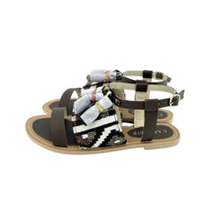 Cafe Noir Brown Leather Tassels Strappy Flat Sandals