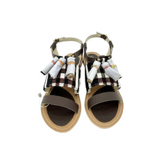 Cafe Noir Brown Leather Tassels Strappy Flat Sandals