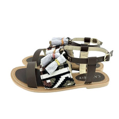 Cafe Noir Brown Leather Tassels Strappy Flat Sandals
