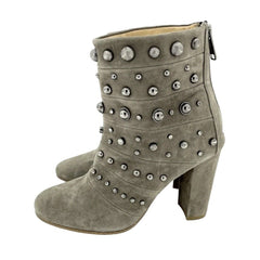 Badgley Mischka Taupe Studded Suede Ankle Booties