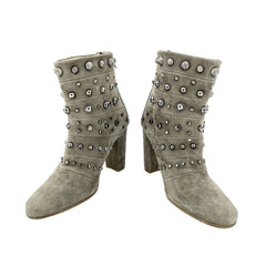 Badgley Mischka Taupe Studded Suede Ankle Booties