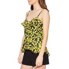 Parker Lemon Print Silk Ruffle Tank Top