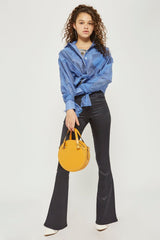 Topshop Jamie Flare Moto Black Sateen High Waisted Stretch Jeans