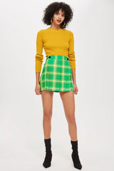 Topshop Green Tartan Pleated Wrap Mini Skirt