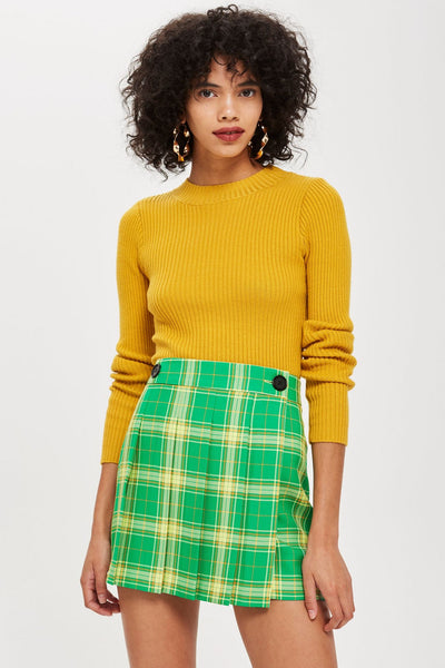 Topshop Green Tartan Pleated Wrap Mini Skirt