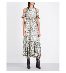 Topshop Animal Print Silk Ruffle Open Back Cutout Midi Dress