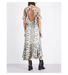 Topshop Animal Print Silk Ruffle Open Back Cutout Midi Dress