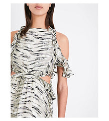 Topshop Animal Print Silk Ruffle Open Back Cutout Midi Dress