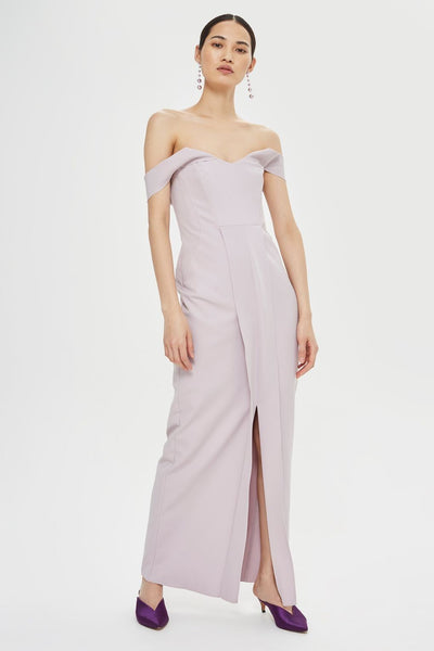 Topshop Lavender Off the Shoulder Bandeau Front Slit Formal Dress