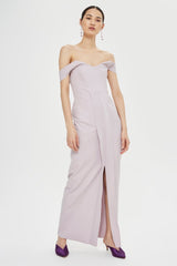 Topshop Lavender Off the Shoulder Bandeau Front Slit Formal Dress