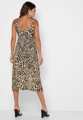 Topshop Animal Print Plunge Neckline Mesh Midi Dress