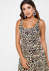 Topshop Animal Print Plunge Neckline Mesh Midi Dress