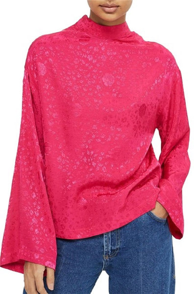 Topshop Jacquard Kimono Sleeve Pink Floral Top