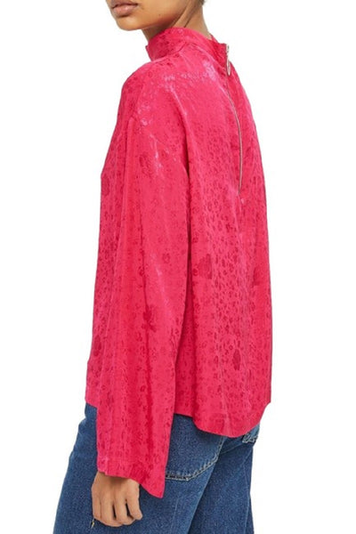 Topshop Jacquard Kimono Sleeve Pink Floral Top