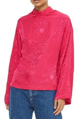 Topshop Jacquard Kimono Sleeve Pink Floral Top