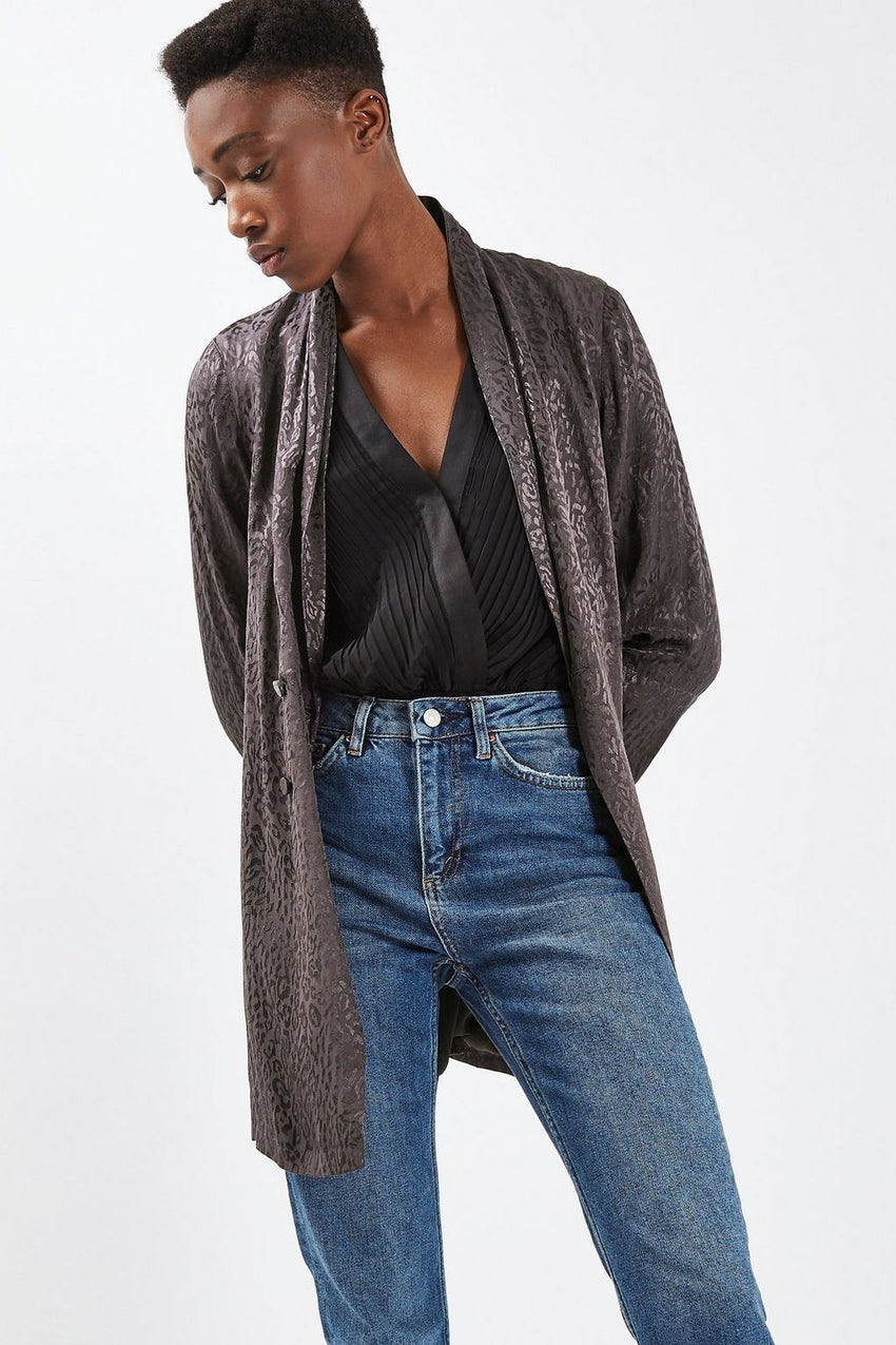 Topshop  Leopard Print Jacquard Soft Grey Blazer