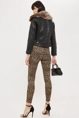 Topshop Jamie Leopard Print Satin Skinny High Rise Jeans