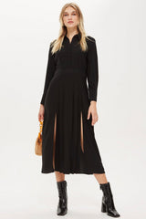 Topshop Pleated Button Down Casual Long Sleeve Midi Dress