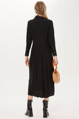 Topshop Pleated Button Down Casual Long Sleeve Midi Dress