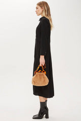 Topshop Pleated Button Down Casual Long Sleeve Midi Dress