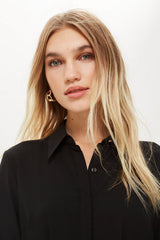 Topshop Pleated Button Down Casual Long Sleeve Midi Dress