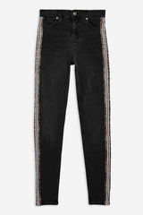 Topshop Jamie Leopard Stripe Grey Skinny High Rise Jeans