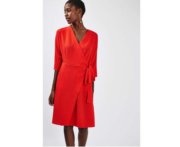 Topshop Batwing Hot Red Wrap Midi Casual Wear To Work Dress